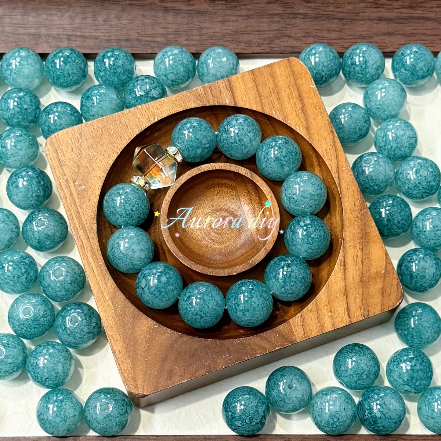 [NEW]-GLASS 15mm Cloud Marbled Speckled Glass Round Beads