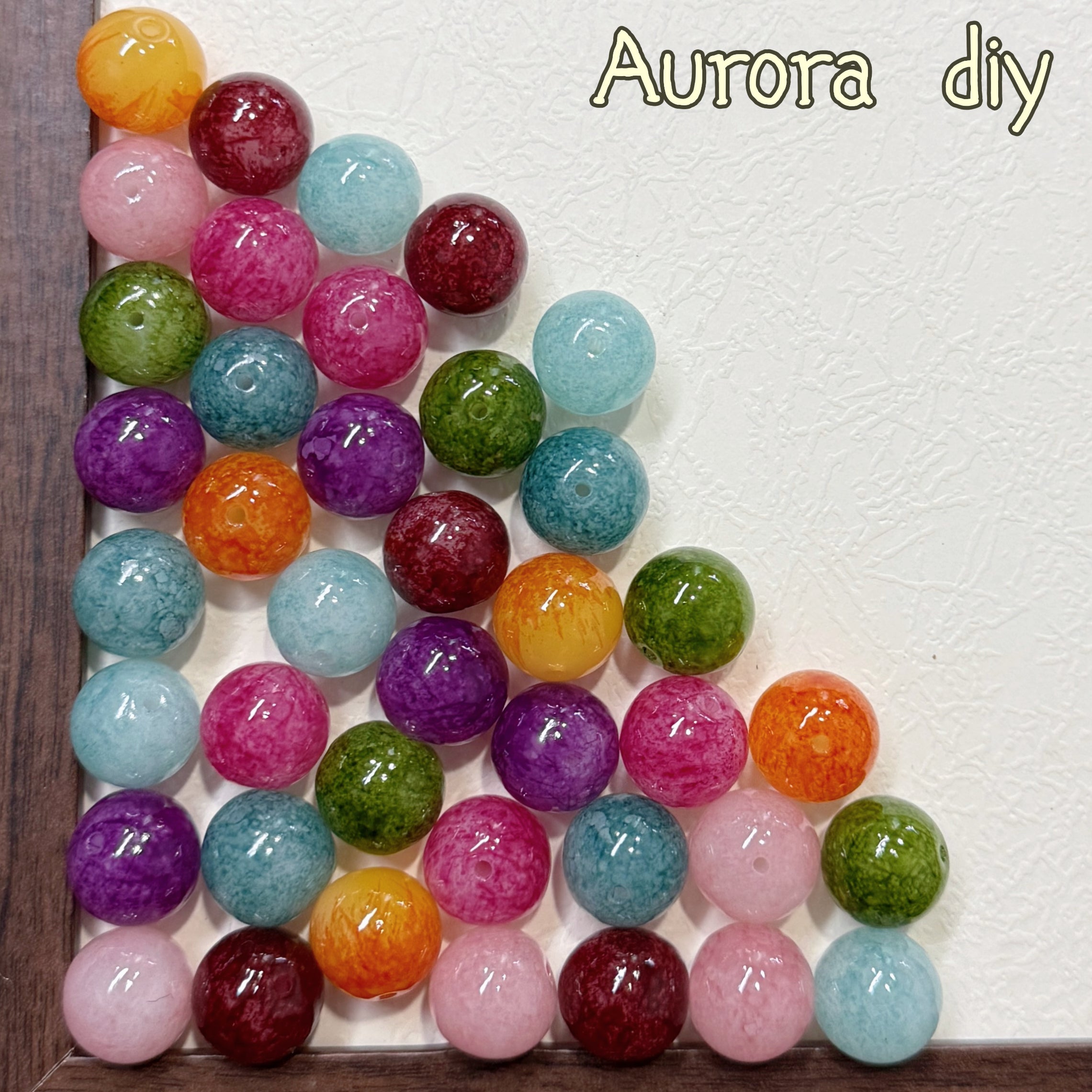 [NEW]-GLASS 15mm Cloud Marbled Speckled Glass Round Beads