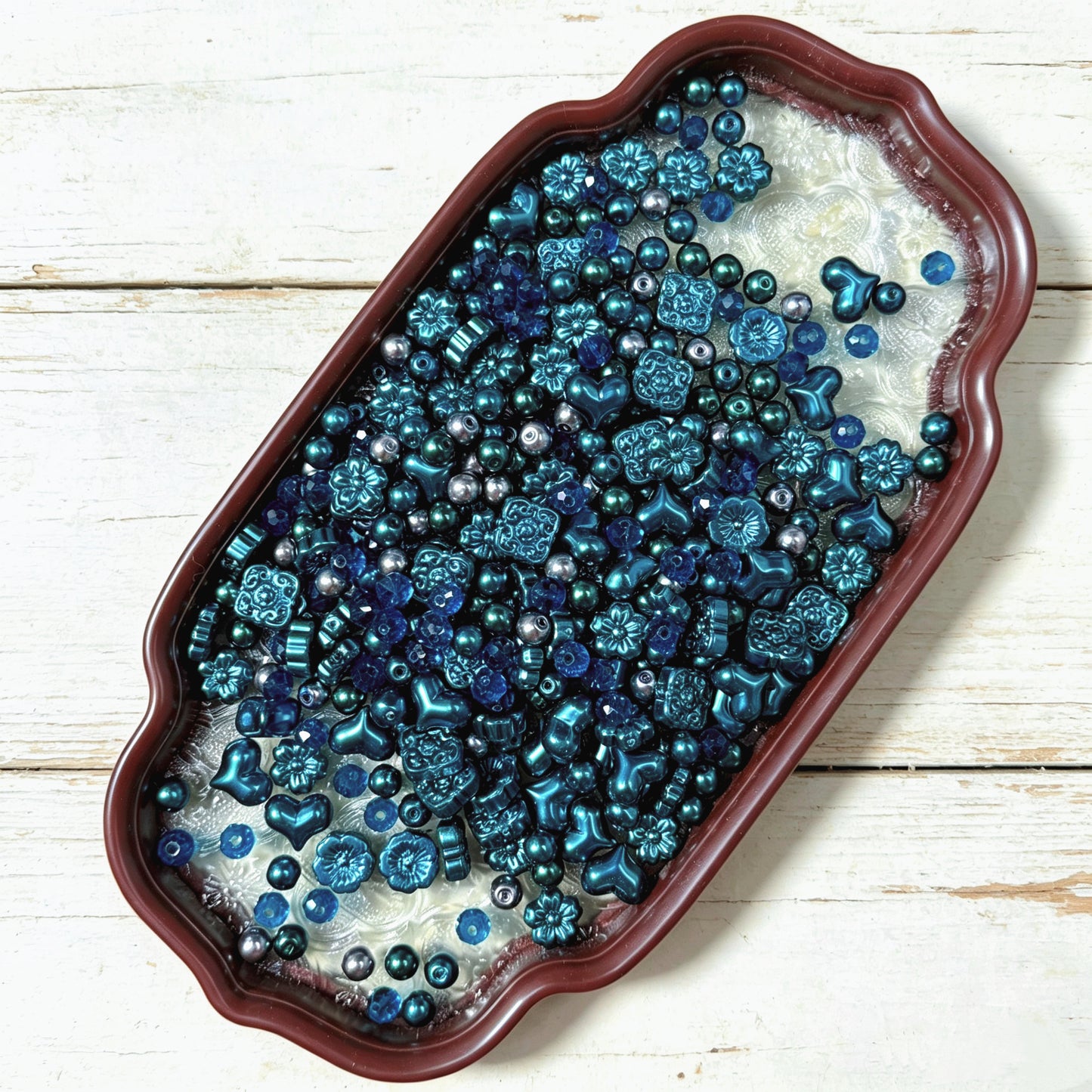 [NEW]Glass-Vintage Peacock Teal Imitation Pearl Multi-Shape Mix