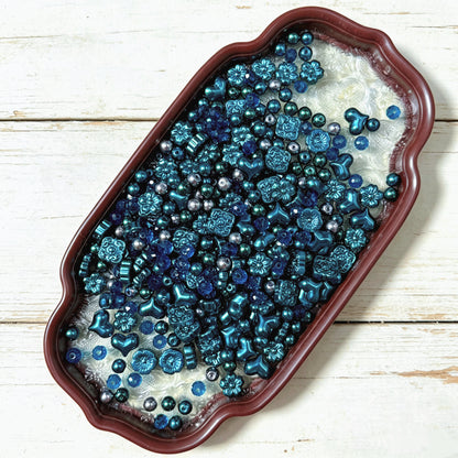 [NEW]Glass-Vintage Peacock Teal Imitation Pearl Multi-Shape Mix
