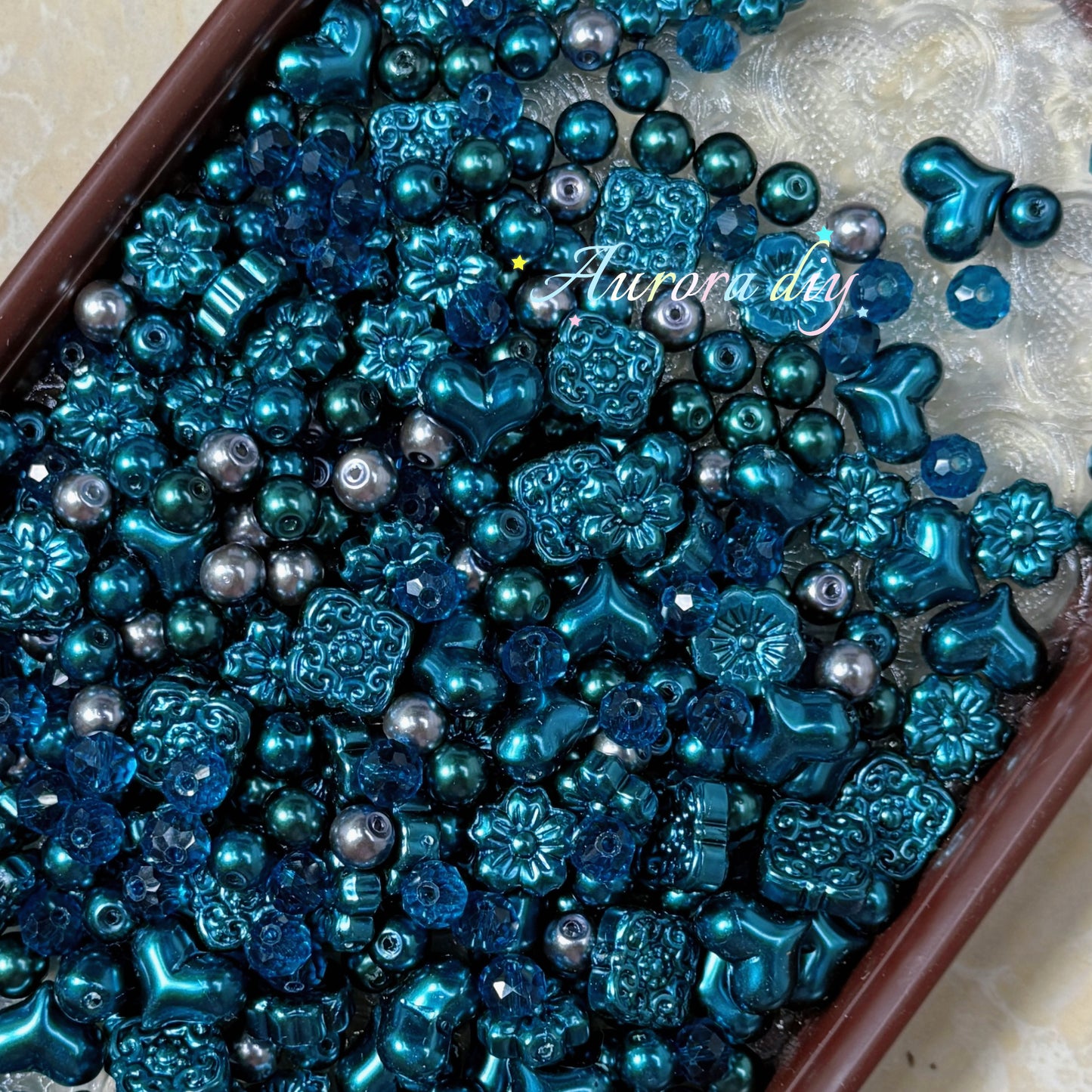[NEW]Glass-Vintage Peacock Teal Imitation Pearl Multi-Shape Mix