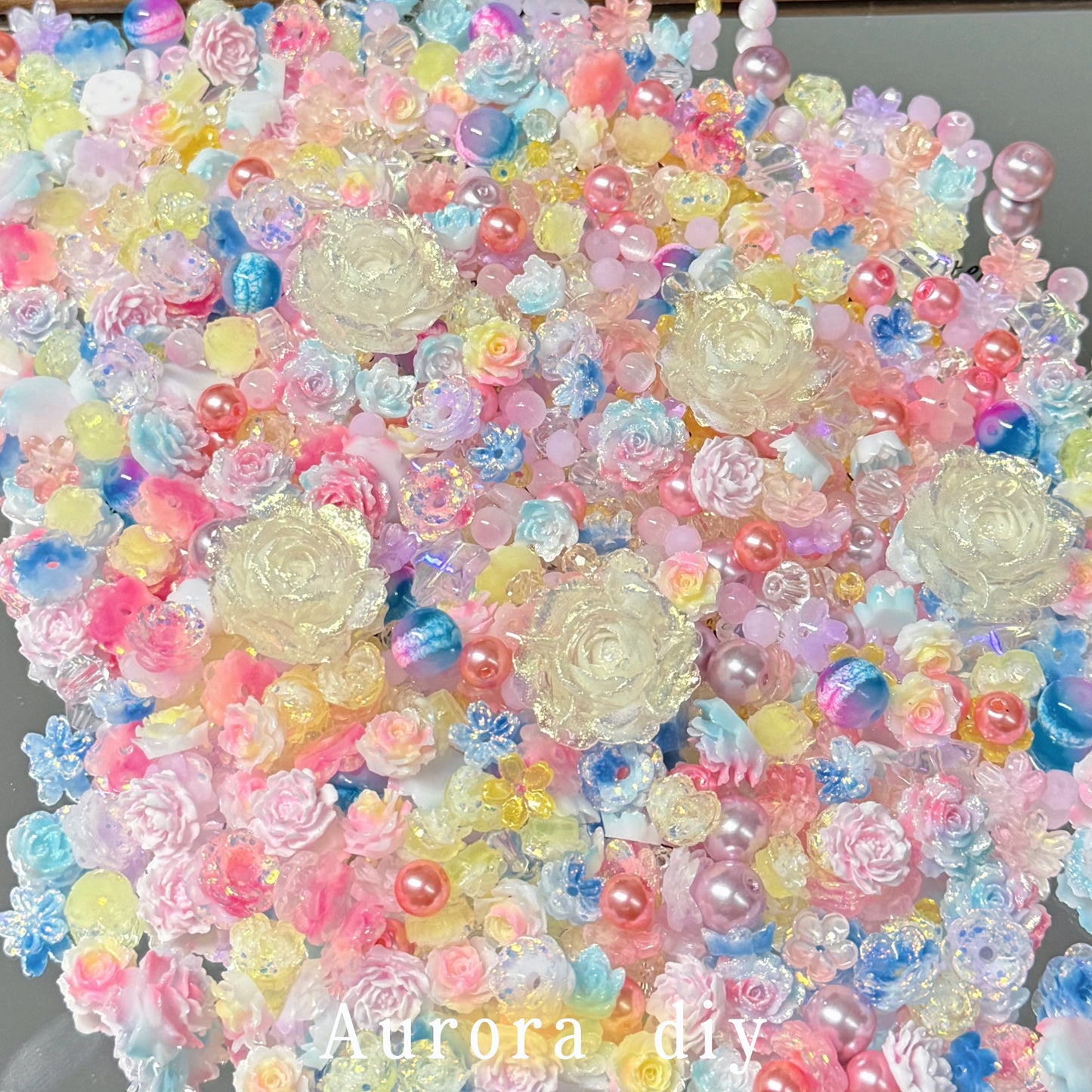 [NEW]Neon Clay-Soft Flowers, Acrylic & Glass Pearl Assorted Beads for DIY Jewelry Making