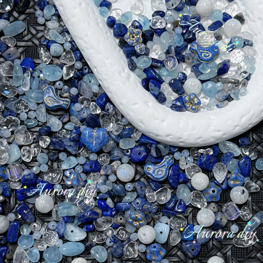 ✨【NEW】Blue Tide Bloom[2]｜Blue‑toned loose beads with crystal chip stones, czech glass & faceted glass for DIY bracelet making