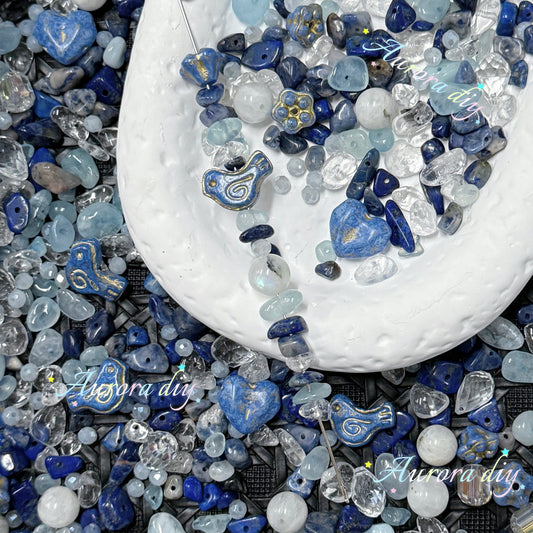 ✨【NEW】Blue Tide Bloom[2]｜Blue‑toned loose beads with crystal chip stones, czech glass & faceted glass for DIY bracelet making