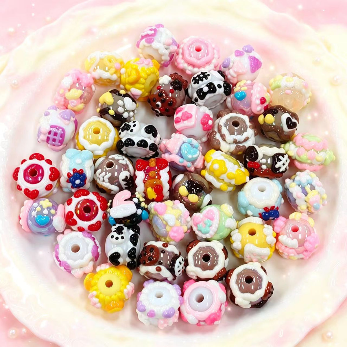 ✨【NEW】Sweet Hand-Painted Beads｜15.5 mm Acrylic Hand-Painted Beads for DIY Jewelry Making