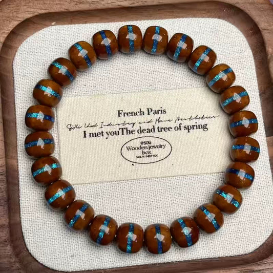 ✨【NEW】Opal Striped Purple‑Gold Rat Bodhi Bracelet | Polished 8×9mm Barrel Beads for Daily Wear