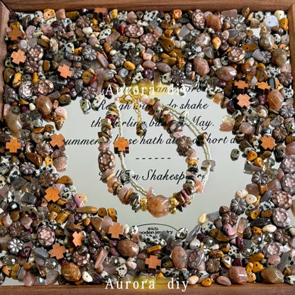✨【NEW】Boho Earth | Natural Crystal Chips, Czech Beads, Faceted Glass Beads & Wooden Cross Charms for DIY Bracelets, Necklaces & Jewelry Making