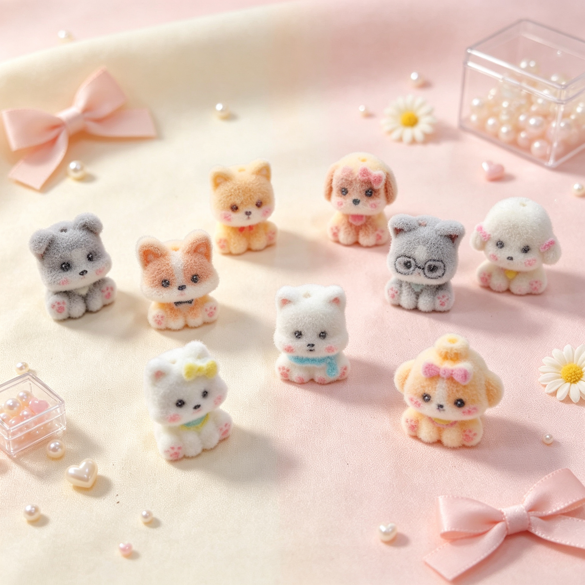 ✨【NEW】Fluffy Puppy Pals | Assorted Flocked Dog Beads for DIY Craft & Jewelry Making