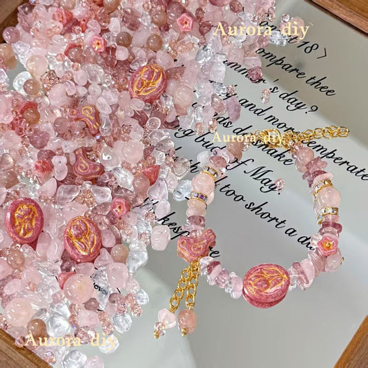 ✨【NEW】Blush Gem | Natural Crystal Chips Mix with Czech Beads & Faceted Glass Beads for DIY Jewelry Making