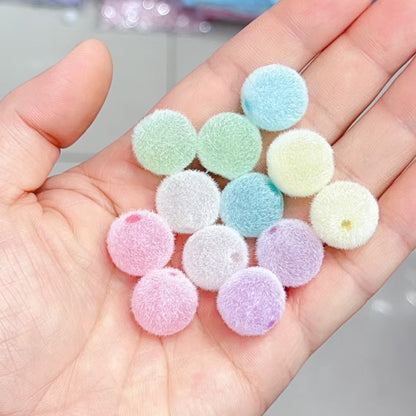 ✨【NEW】Candy Fluffy Orbs | 15.5 mm Flocked Round Beads for DIY Jewelry Making