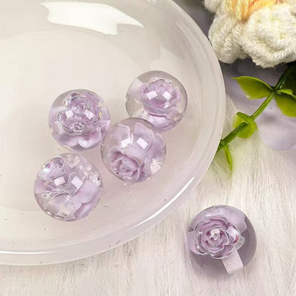 ✨[NEW]16mm Rose Embedded Resin Beads | Straight‑Hole Transparent Floral Round Beads