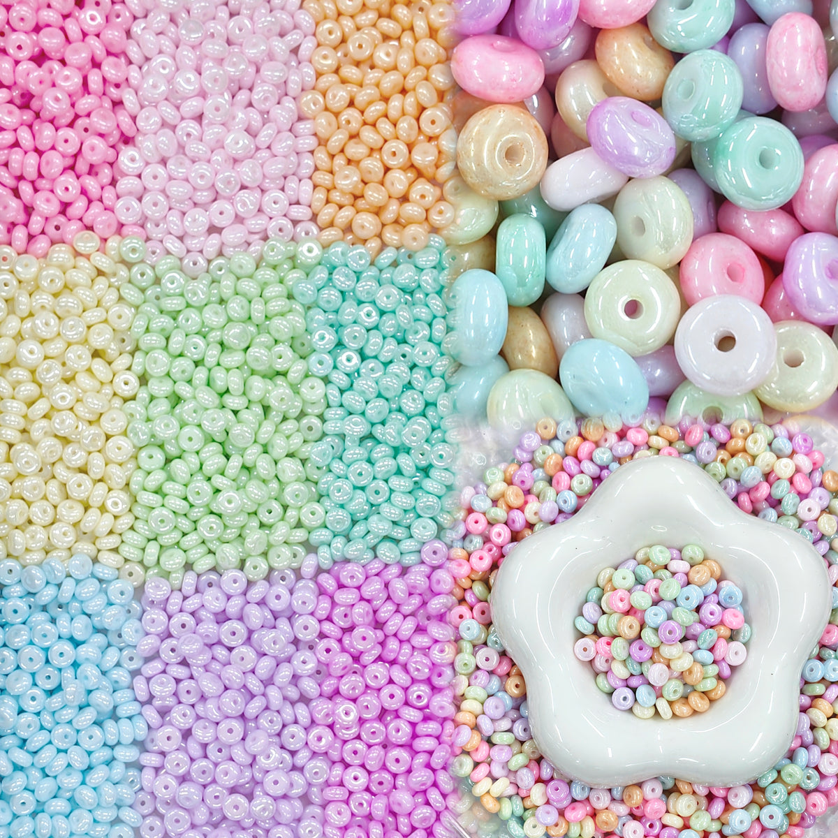 ✨【NEW】Cream Donut | 3×6mm Solid Color Oil Coated Glass Spacer Beads