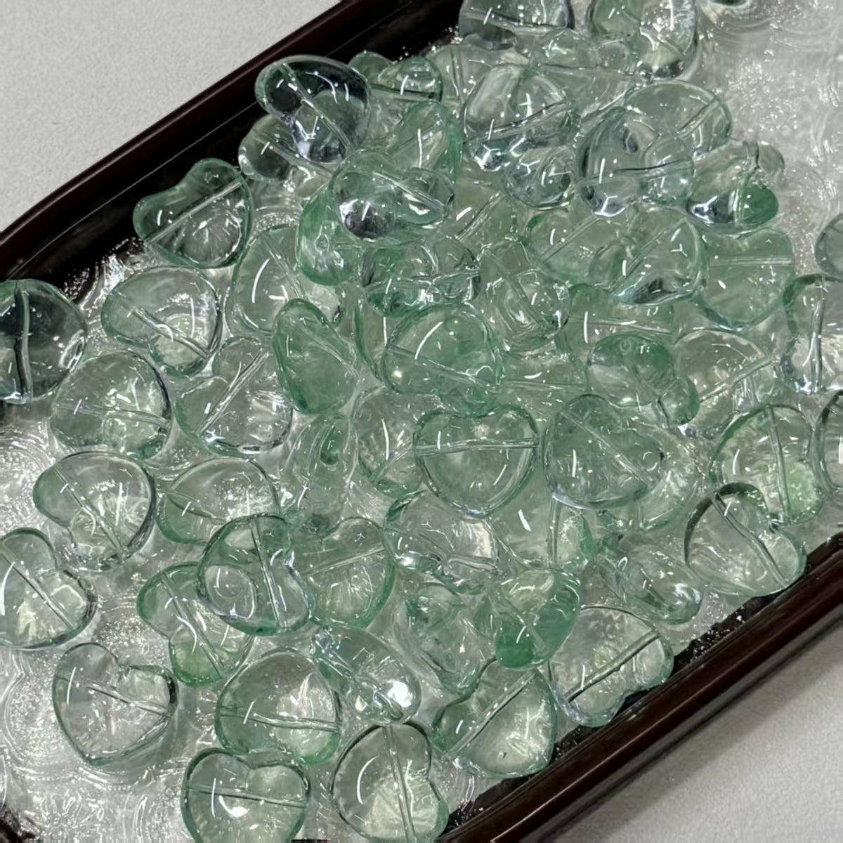 ✨【NEW】Puffy Heart | Brush‑Streaked Horizontal Hole Heart Glass Beads For DIY Bracelet