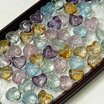 ✨【NEW】Puffy Heart | Brush‑Streaked Horizontal Hole Heart Glass Beads For DIY Bracelet