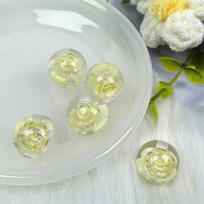 ✨[NEW]16mm Rose Embedded Resin Beads | Straight‑Hole Transparent Floral Round Beads