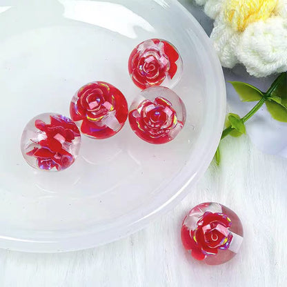 ✨[NEW]16mm Rose Embedded Resin Beads | Straight‑Hole Transparent Floral Round Beads
