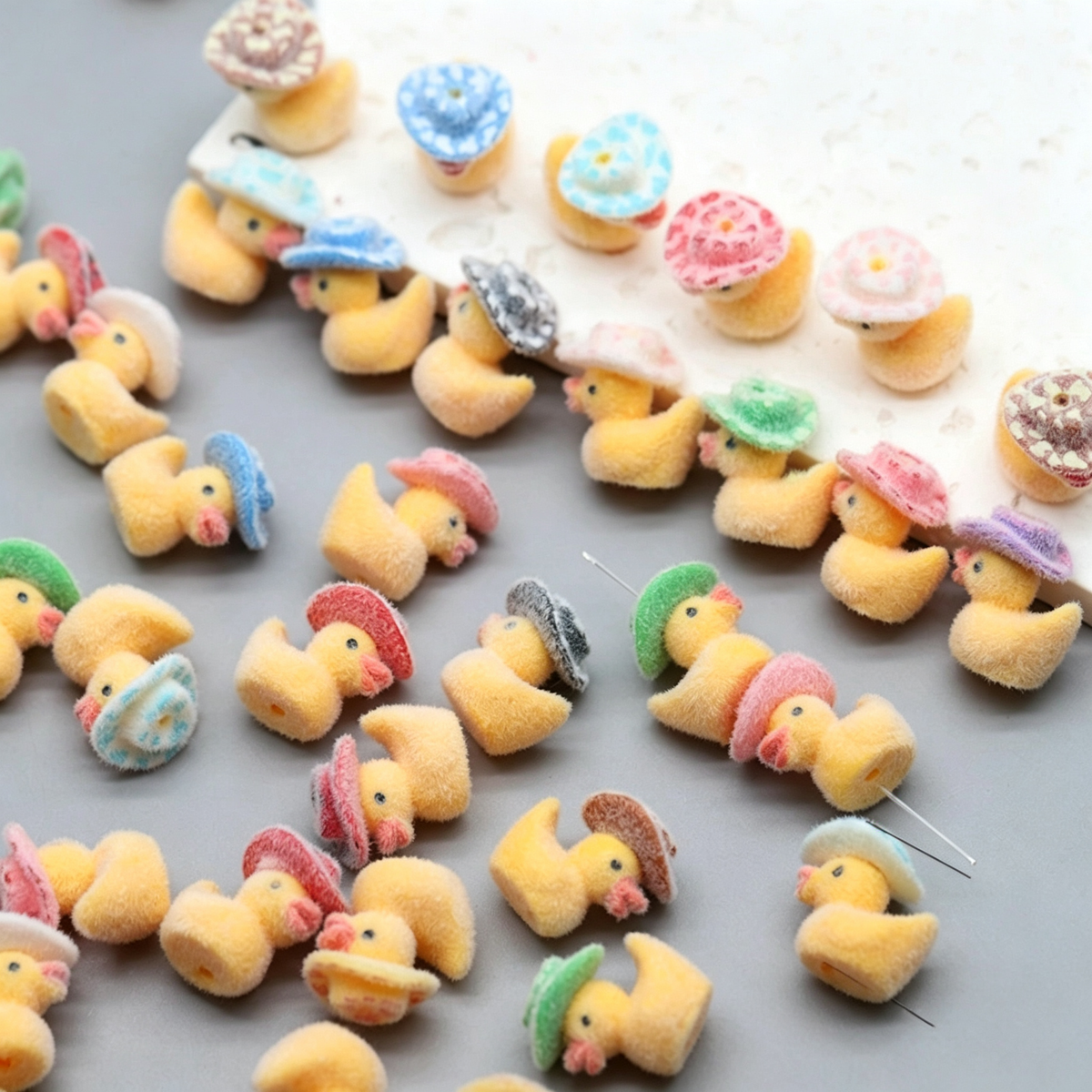 ✨【NEW】Fluffy Hatted Duckling | Flocked Duck Beads with Hats for DIY Craft & Jewelry Making
