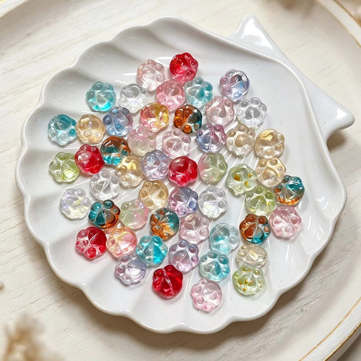 ✨【NEW】Candy Paw｜Mixed Color Clear Paw Shaped Glass Beads for DIY Jewelry Making