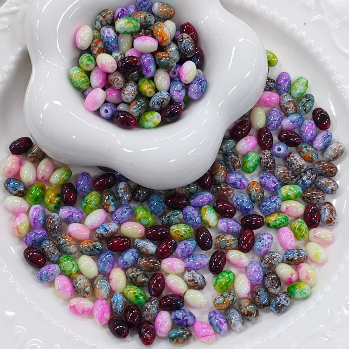 ✨【NEW】Picasso Splash Ovals | Fat Rice‑Shaped Glass Bead for DIY Handmade Jewelry