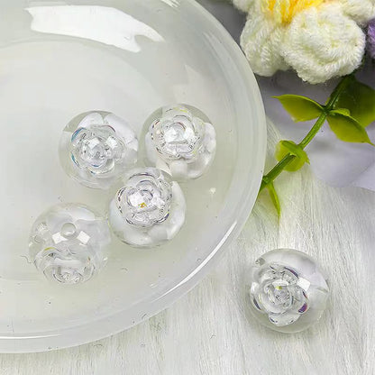 ✨[NEW]16mm Rose Embedded Resin Beads | Straight‑Hole Transparent Floral Round Beads
