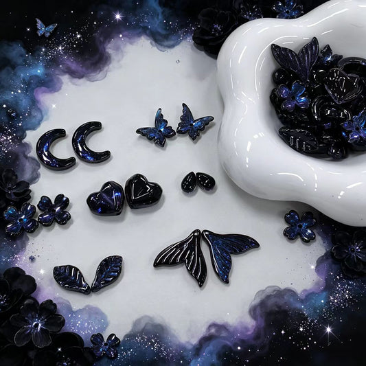 ✨【NEW】Midnight Galaxy | Mixed Dark Galaxy Glass Charms, Assorted Shapes DIY Jewelry Supplies
