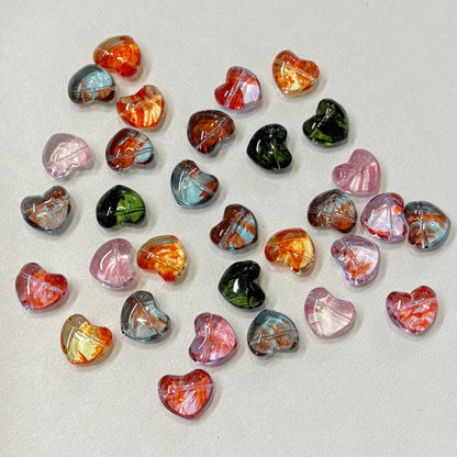 ✨【NEW】Puffy Heart | Brush‑Streaked Horizontal Hole Heart Glass Beads For DIY Bracelet