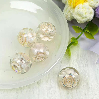 ✨[NEW]16mm Rose Embedded Resin Beads | Straight‑Hole Transparent Floral Round Beads