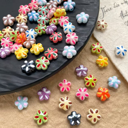 ✨【NEW】Ceramic Rim Flower | Multicolor Rim‑Bordered Ceramic Flower Beads for DIY Bracelets, Phone Charms & Jewelry Making