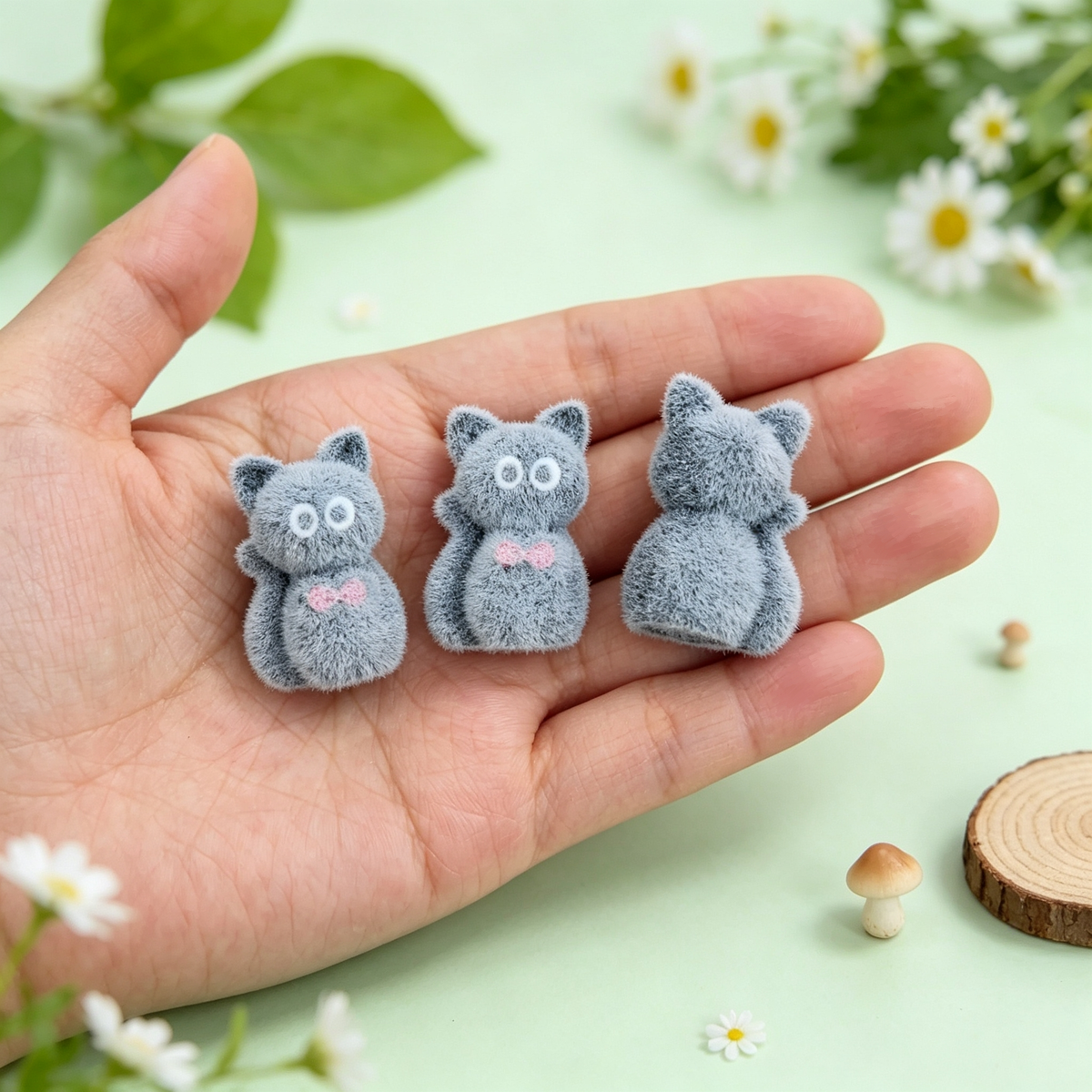 ✨【NEW】Fluffy Black Cat with Bow | Flocked Black Cat Beads with Pink Bows for DIY Craft & Jewelry Making