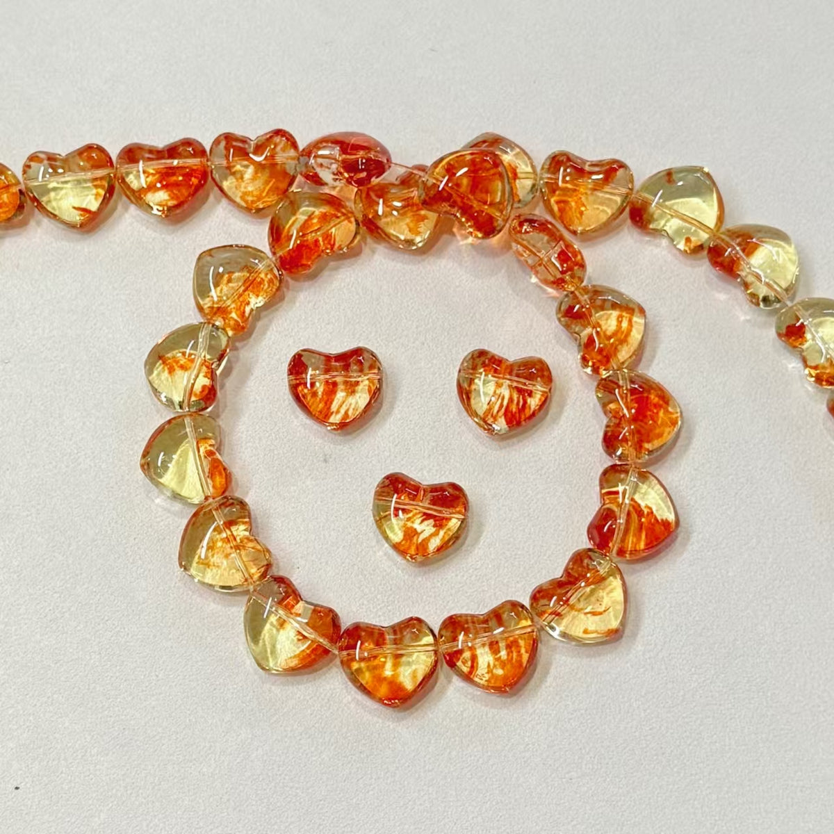 ✨【NEW】Puffy Heart | Brush‑Streaked Horizontal Hole Heart Glass Beads For DIY Bracelet