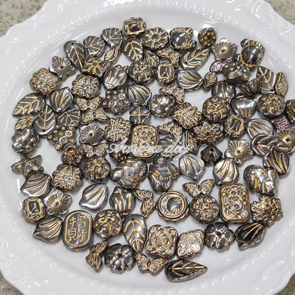 ✨【NEW】Antique Gild | Mixed Metal Finish Glass Beads, Vintage Floral Leaf Butterfly DIY Jewelry Supplies