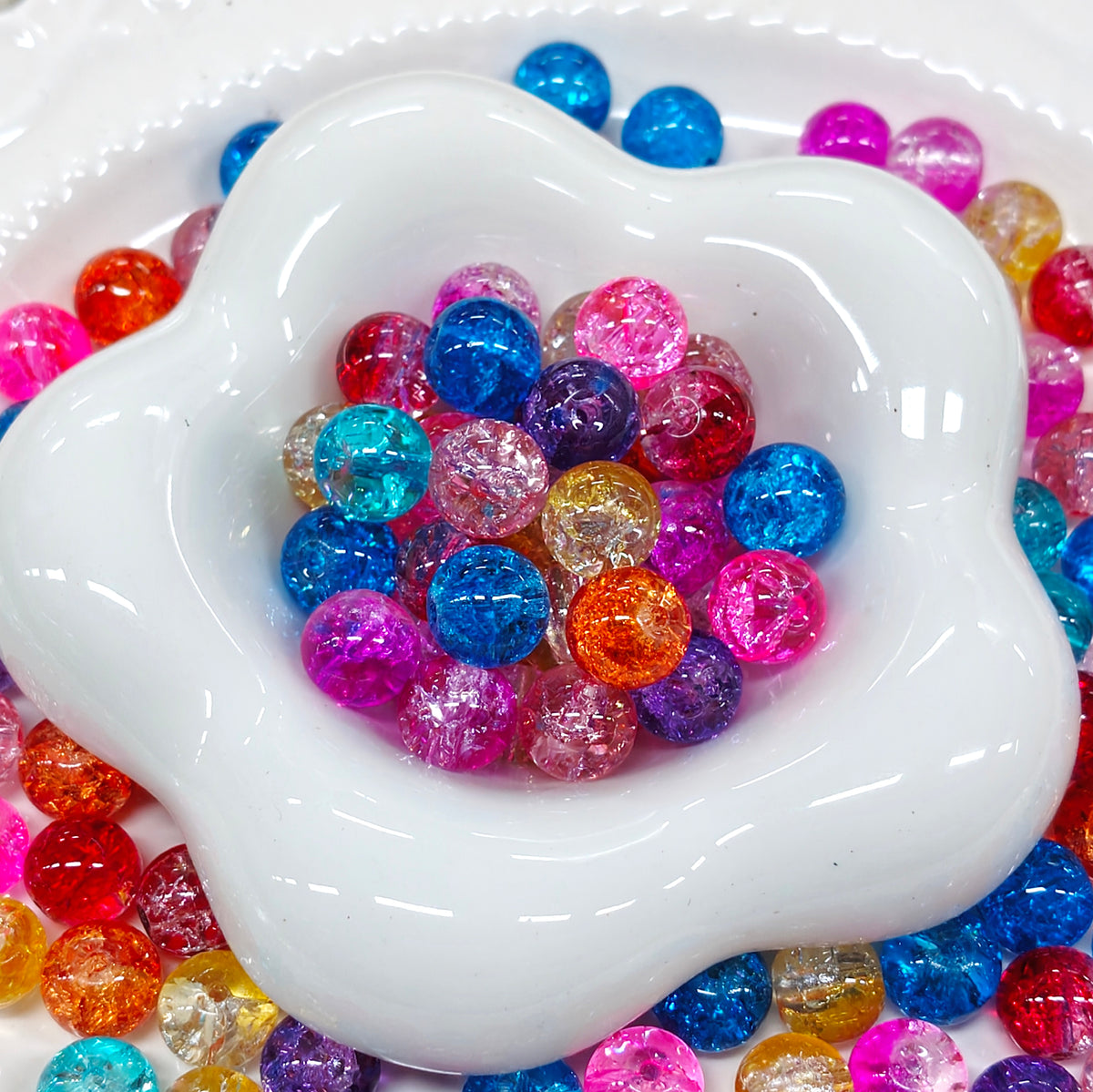 ✨【NEW】10 mm Crackle Glass Beads, Vibrant Color Round Beads for DIY Jewelry Making