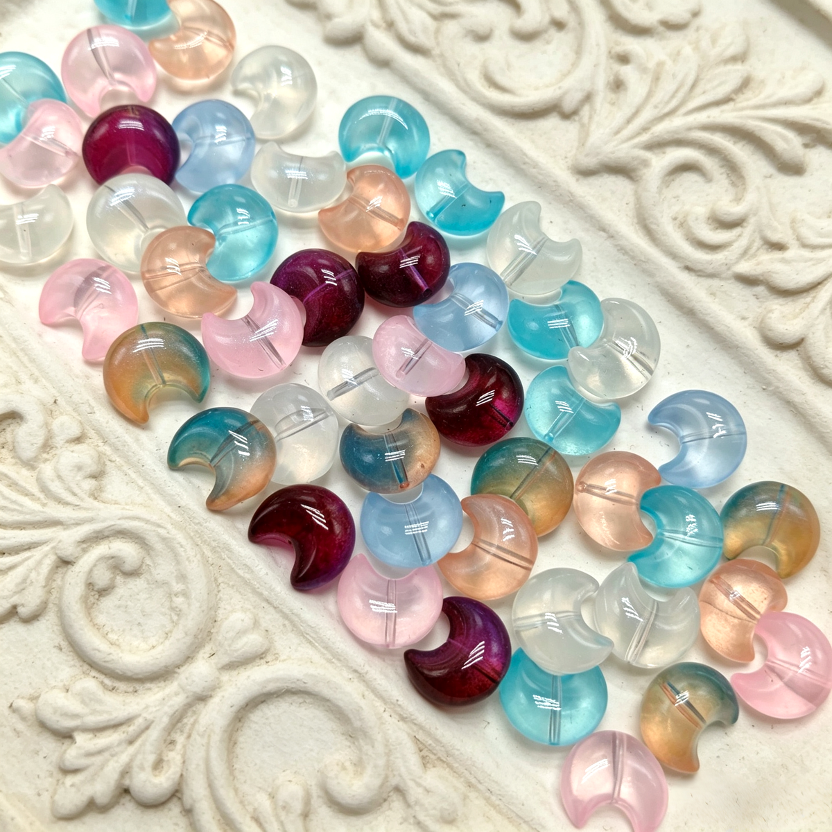 ✨【NEW】Luna Plump | Chunky Crescent Moon Glass Beads, Hole At The Center‑Concave For DIY Jewelry Making