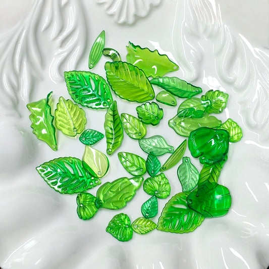 ✨【NEW】Jade Foliage | Mixed Acrylic Leaf Charms In Light & Dark Green For DIY Bracelet Necklace Earring Crafts