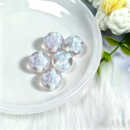 ✨[NEW]16mm Rose Embedded Resin Beads | Straight‑Hole Transparent Floral Round Beads