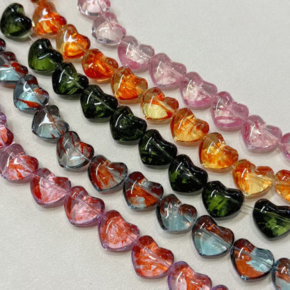 ✨【NEW】Puffy Heart | Brush‑Streaked Horizontal Hole Heart Glass Beads For DIY Bracelet