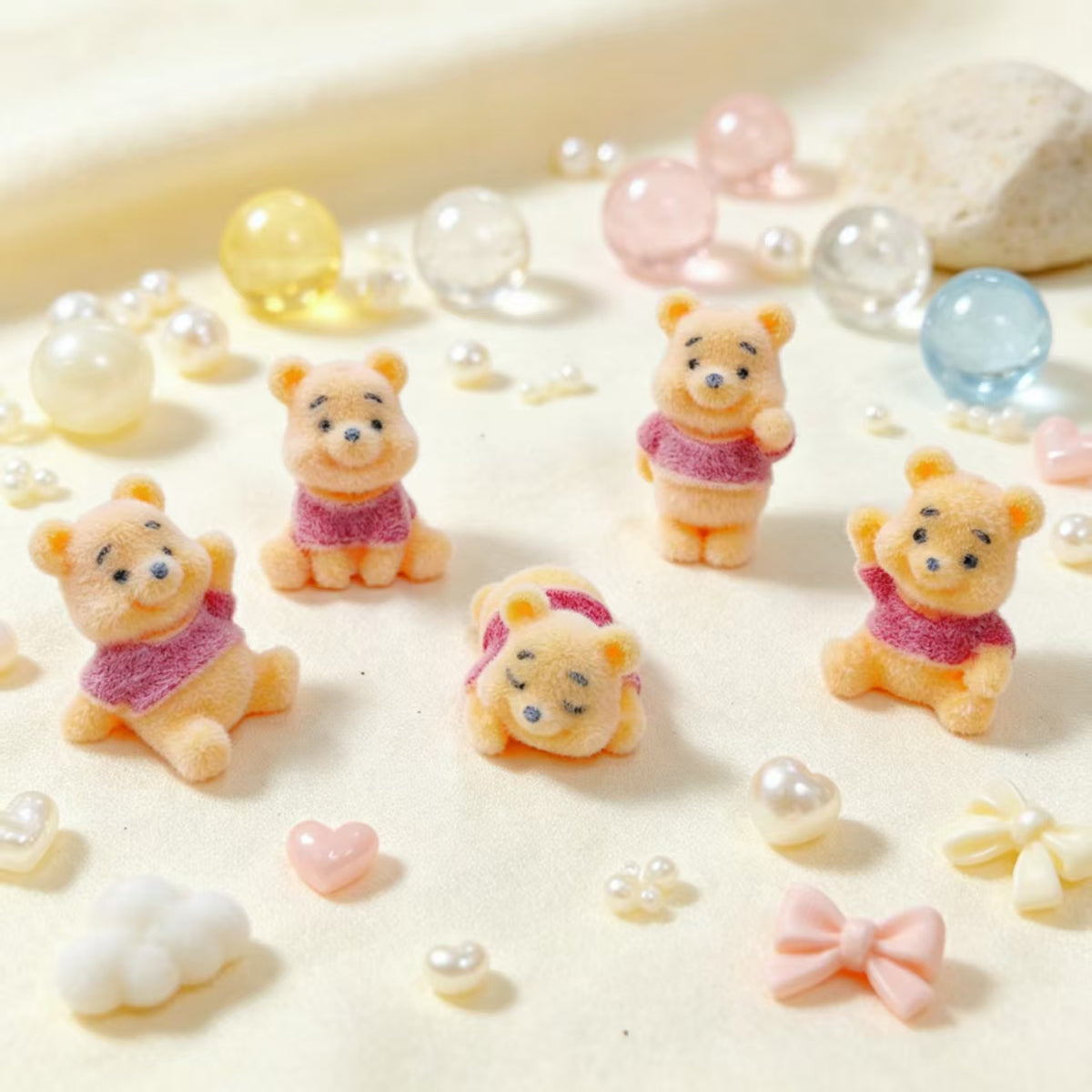 ✨【NEW】Fluffy Honey Bear｜Flocked Bear Beads, Vertical Through‑Hole for DIY Jewelry & Craft Making