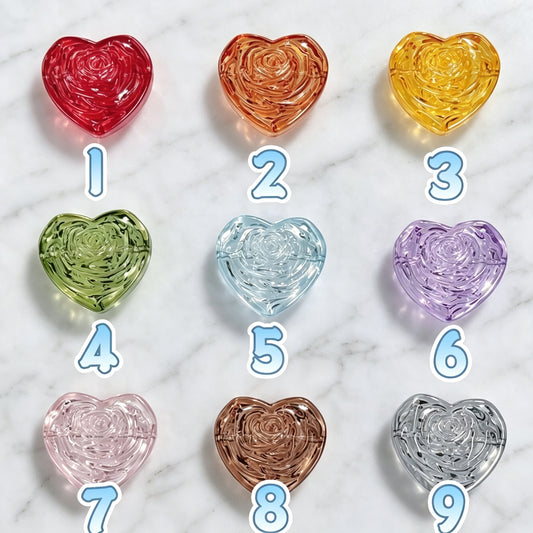 ✨【NEW】3D Rose Heart | Glass Beads, Super Cute Embossed Heart Charms for DIY Jewelry