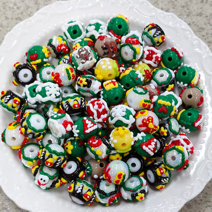 ✨【NEW】15.5mm Christmas Hand-Painted Beads | Solid Acrylic Round Beads for DIY Bracelets & Phone Charms
