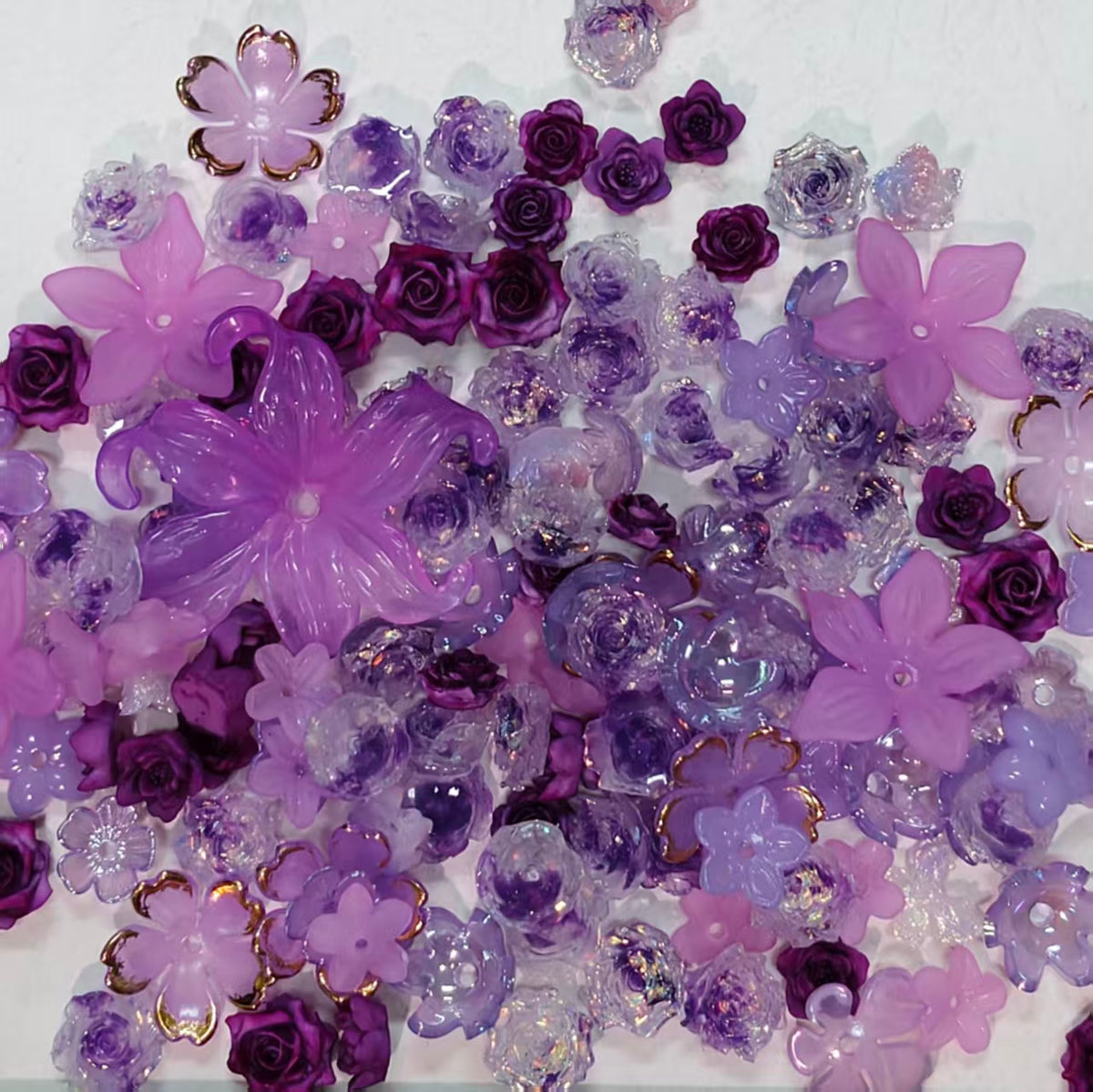 ✨【NEW|B1G1】Violet Reverie | Resin & Acrylic Mixed Flower Set, Assorted Floral Charms for DIY Jewelry Making