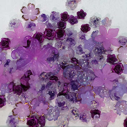 ✨【NEW|B1G1】Violet Reverie | Resin & Acrylic Mixed Flower Set, Assorted Floral Charms for DIY Jewelry Making