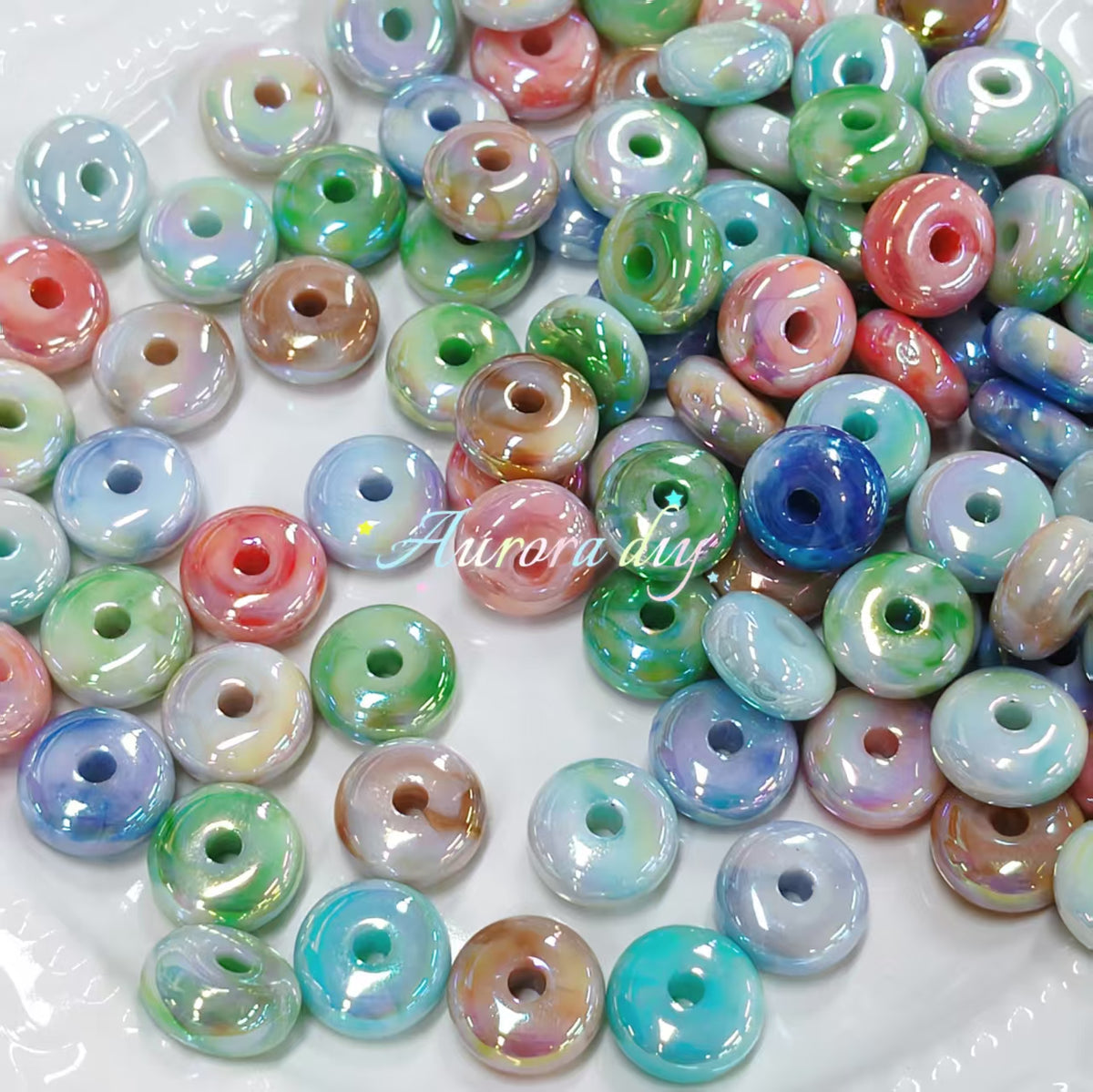 ✨【NEW】15mm Aurora Donut | UV Plated Pastel Acrylic Donut Beads, Rainbow Spacer Beads for DIY Jewelry Making