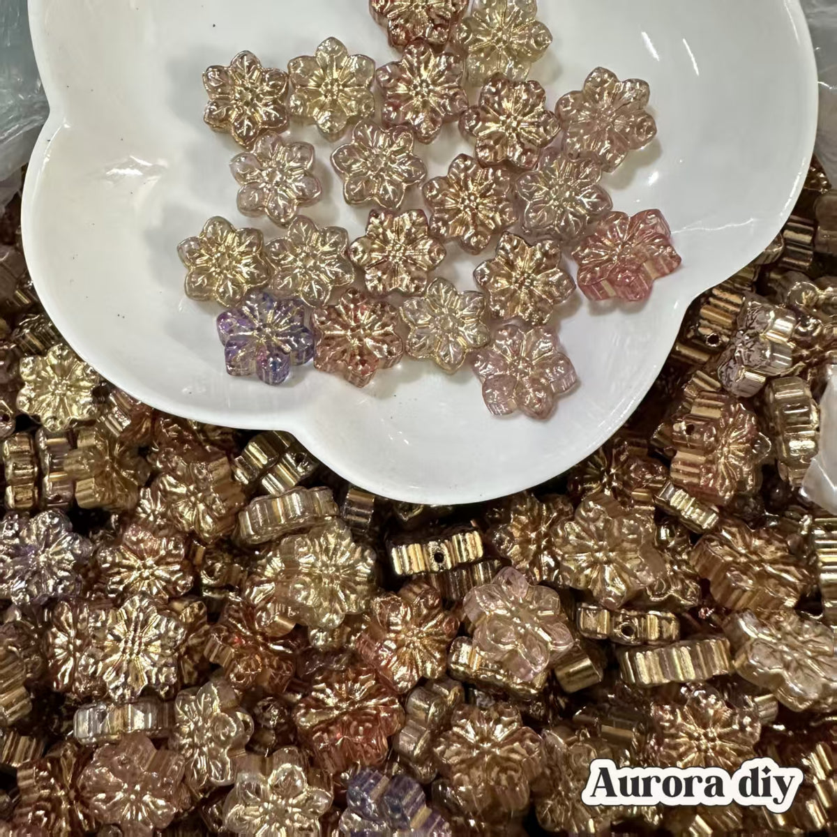 ✨【NEW】Gilded Snow | Gilded Snowflake Glass Beads, Vintage Floral DIY Jewelry Making Supplies