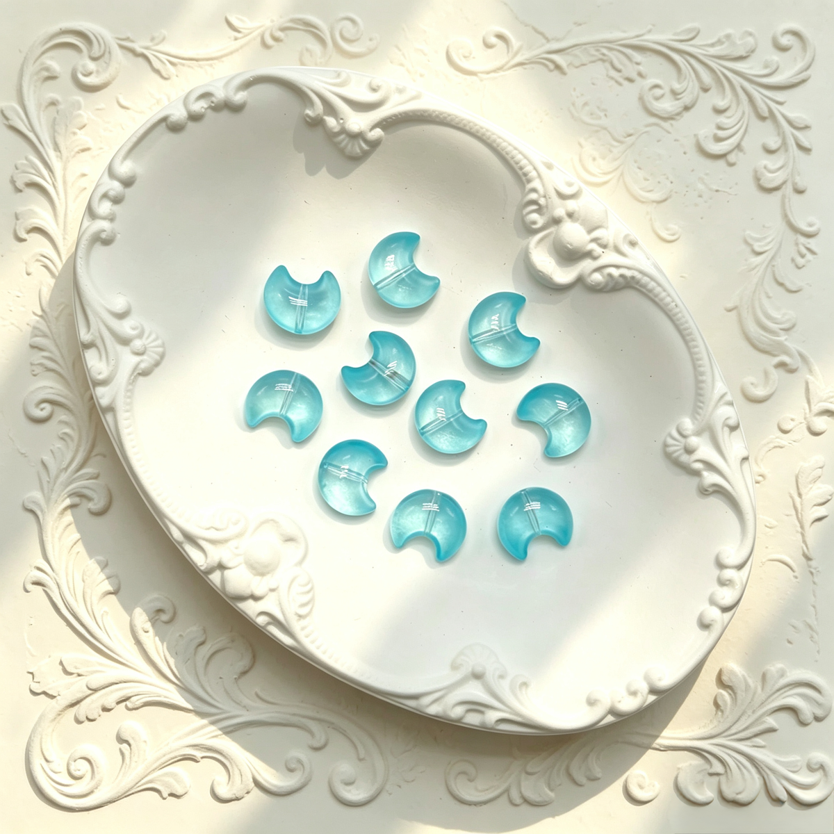 ✨【NEW】Luna Plump | Chunky Crescent Moon Glass Beads, Hole At The Center‑Concave For DIY Jewelry Making
