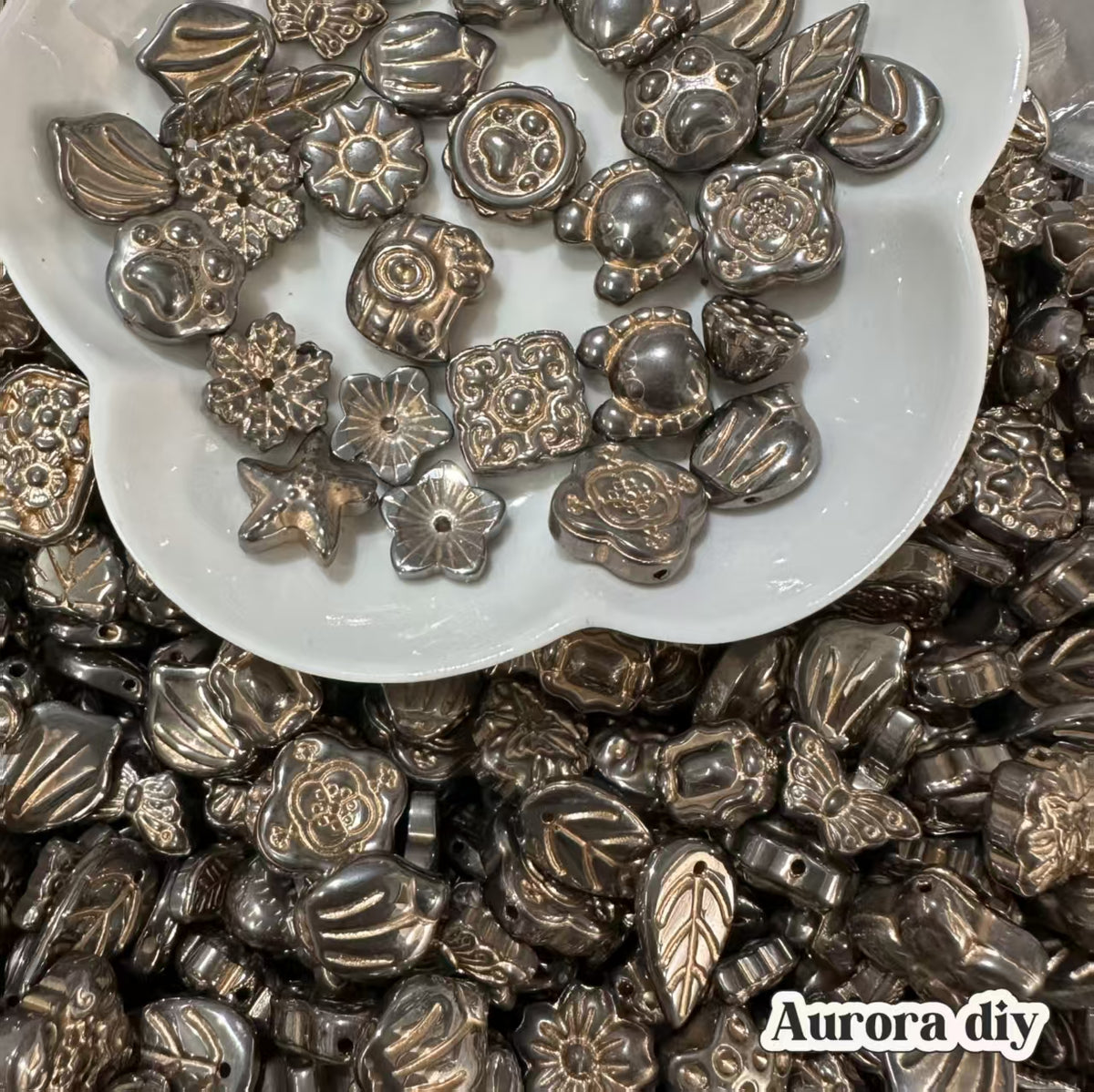 ✨【NEW】Antique Gild | Mixed Metal Finish Glass Beads, Vintage Floral Leaf Butterfly DIY Jewelry Supplies