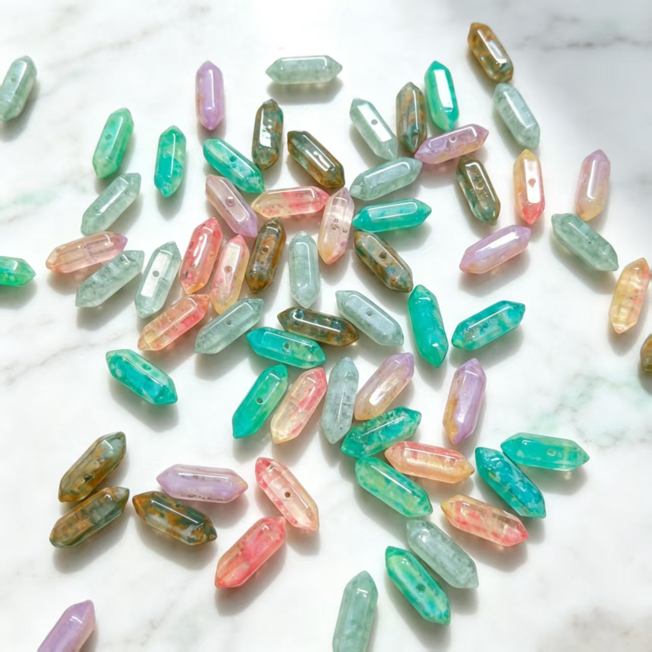 ✨【NEW】Gradient Double‑Point Prism｜Faceted Glass Beads for DIY Bracelet Jewelry Making