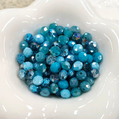 ✨【NEW】Ocean Tide | 8mm Flat‑Faceted Round Glass Beads, Mixed‑Tone Blue Beads for DIY Jewelry