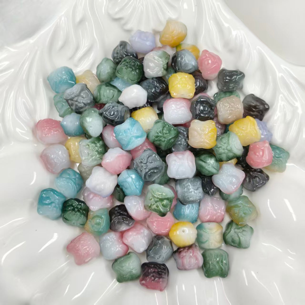 ✨【NEW】Jade Lion Head | Imitation Jade Glass Carved Beads for DIY Jewelry Making