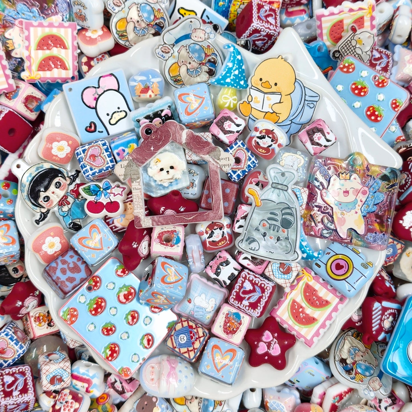 ✨【NEW】Whimsy Trinket｜Cartoon‑print acrylic charms for DIY jewelry & keychain making