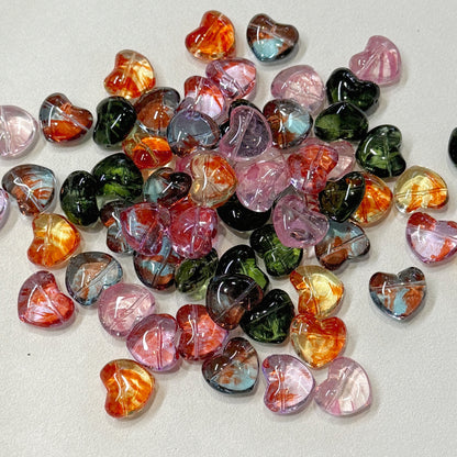 ✨【NEW】Puffy Heart | Brush‑Streaked Horizontal Hole Heart Glass Beads For DIY Bracelet